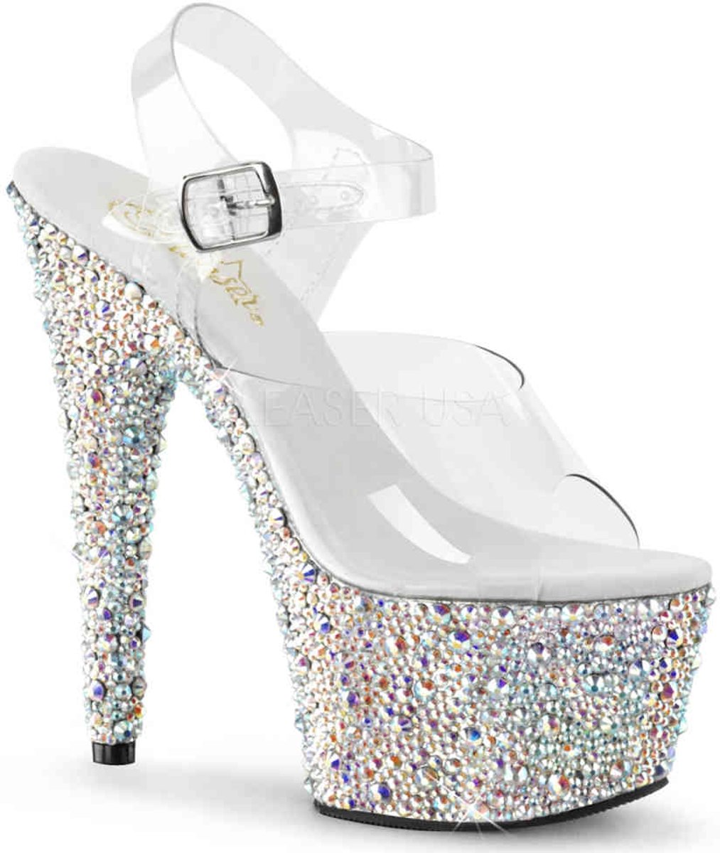 EU 36 = US 6 | BEJEWELED-708MS | 7 Heel, 2 3/4 PF Ankle Strap Sandal w/Multi Sized RS